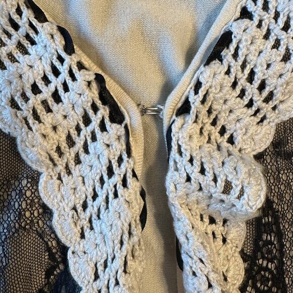 Michael Simon Vintage Cream & Black Lace Grannycore 90's Boho Cardigan, XL - Picture 7 of 8